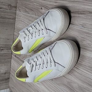 Madewell Leather Lace Up Sneakers Women’s Size 6.5 White Neon Yellow Low Top